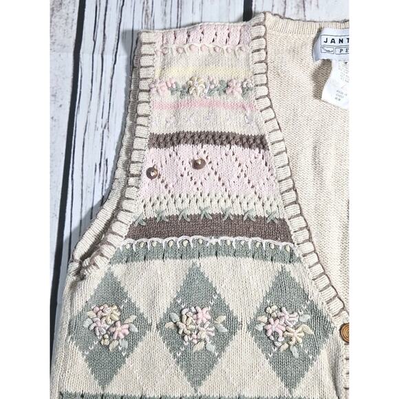 Vintage Jantzen Sweater Vest Women's M Embroidered With Wooden Buttons & Beading - Picture 6 of 12